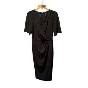 Maggy London V-neck Flutter Sleeve Faux Wrap Dress in Black Size 8